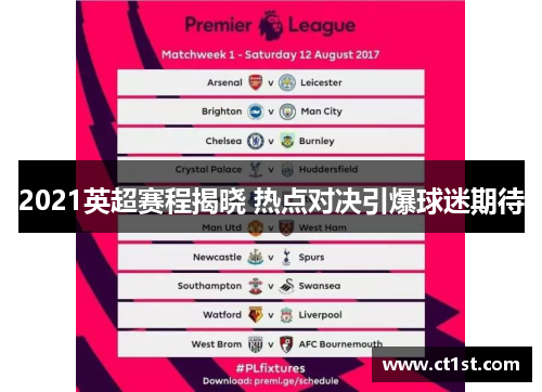2021英超赛程揭晓 热点对决引爆球迷期待